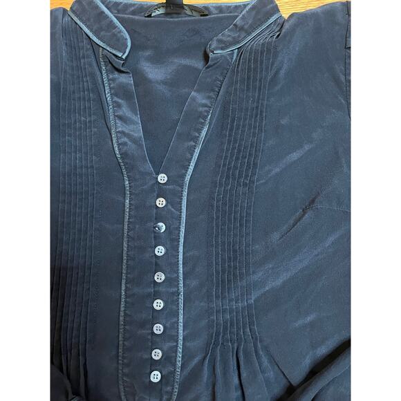 Elizabeth and James 100% silk blouse‎ with lambskin leather trim XS Loose fit - Picture 5 of 5